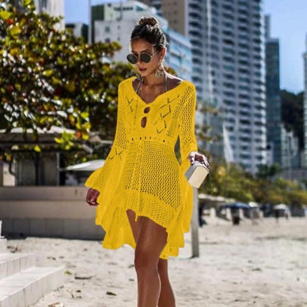 High Quality Crochet Knitted Beach Dress Blue - Picture 9 of 15